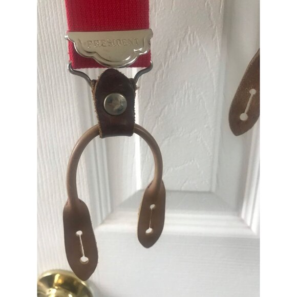 Vintage Very Rare President Co. POLICE Red Button On Suspenders Leather Elastic - Picture 7 of 10
